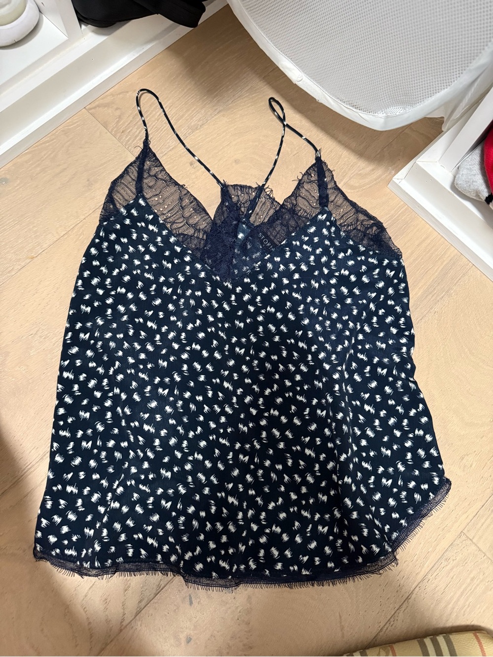 Storia Lace-Trim Navy Floral Print Camisole Top - Women